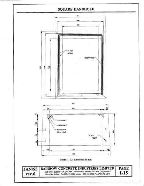 standard handhole sizes